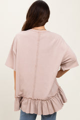 Taupe Relaxed Ruffled Tunic Top