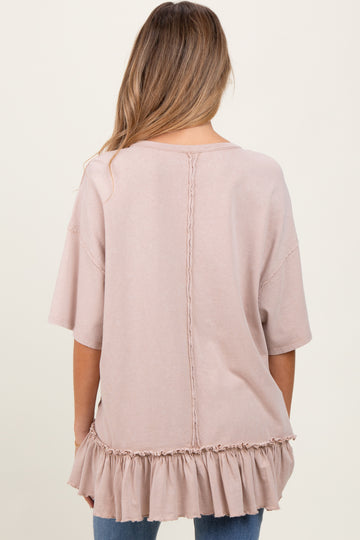 Taupe Relaxed Ruffled Tunic Maternity Top