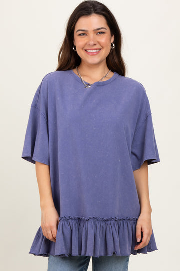 Navy Relaxed Ruffled Tunic Top