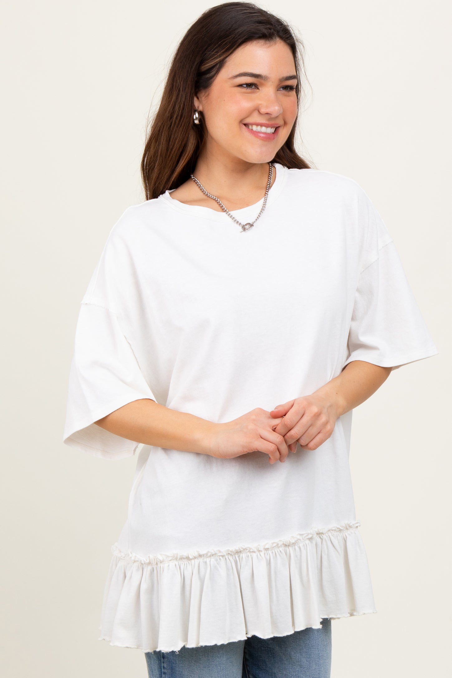 Ivory Relaxed Ruffled Tunic Top