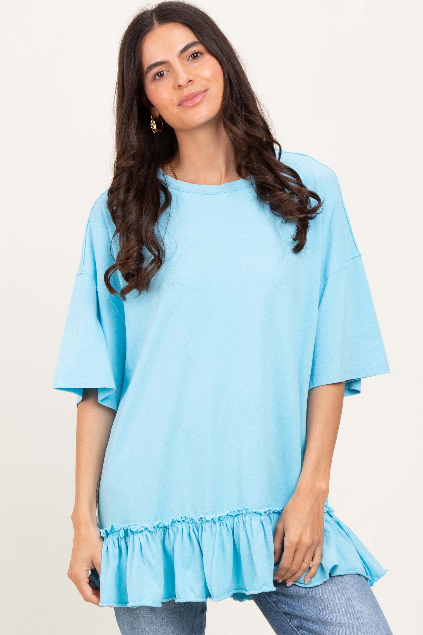 Aqua Relaxed Ruffled Tunic Maternity Top