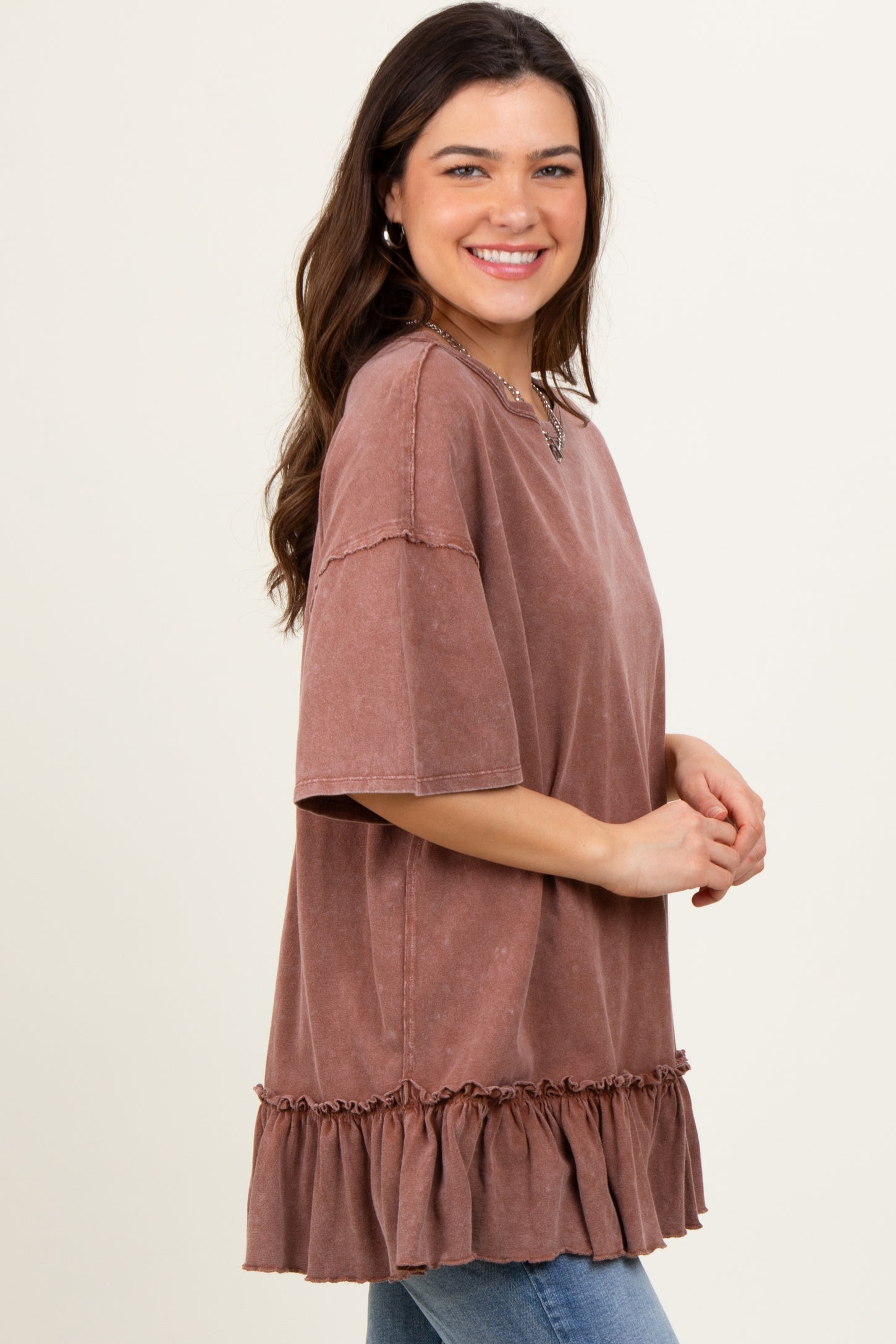 Rust Relaxed Ruffled Tunic Top