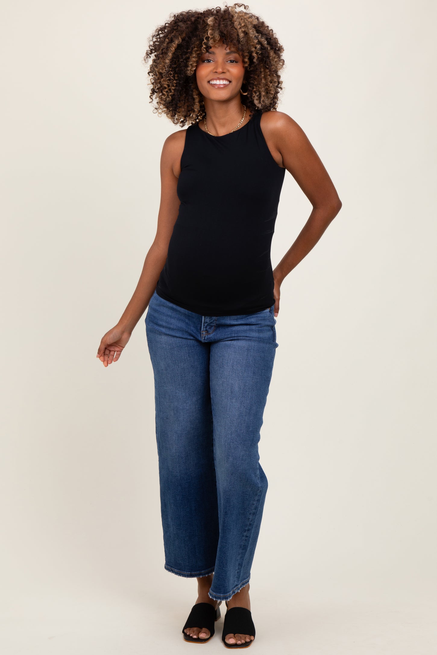 Navy Cropped Wide Leg Maternity Jeans