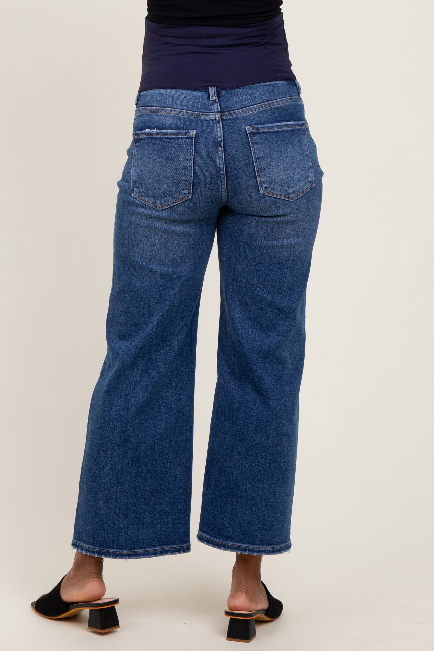Navy Cropped Wide Leg Maternity Jeans