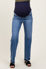 Blue Raw Hem Distressed Ankle Wide Leg Jeans