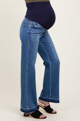 Blue Raw Hem Distressed Ankle Wide Leg Jeans