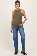 Blue Raw Hem Distressed Ankle Wide Leg Jeans