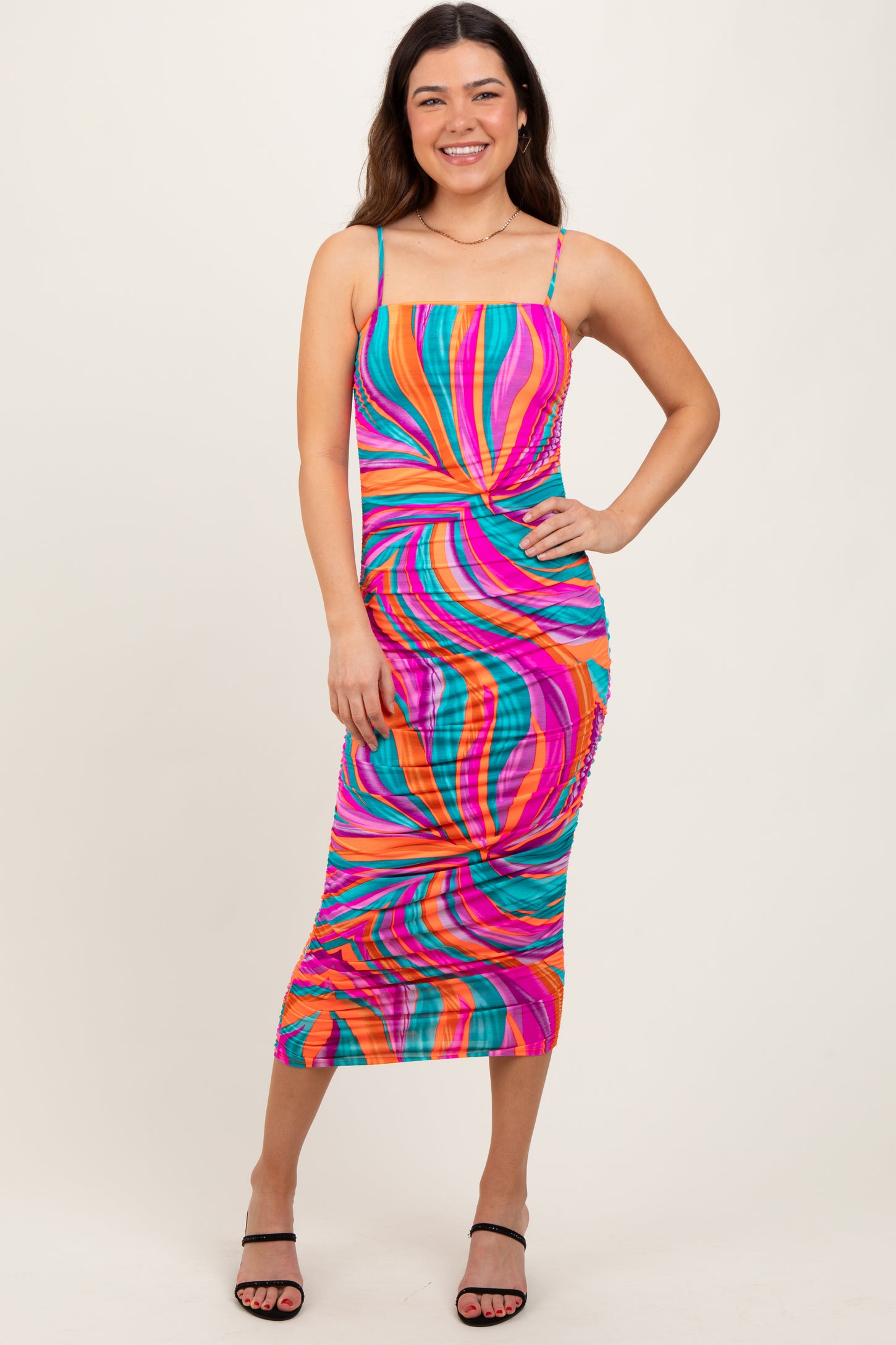 fitted ruched maternity dress Black Ruched Maternity Fitted Dress PinkBlush