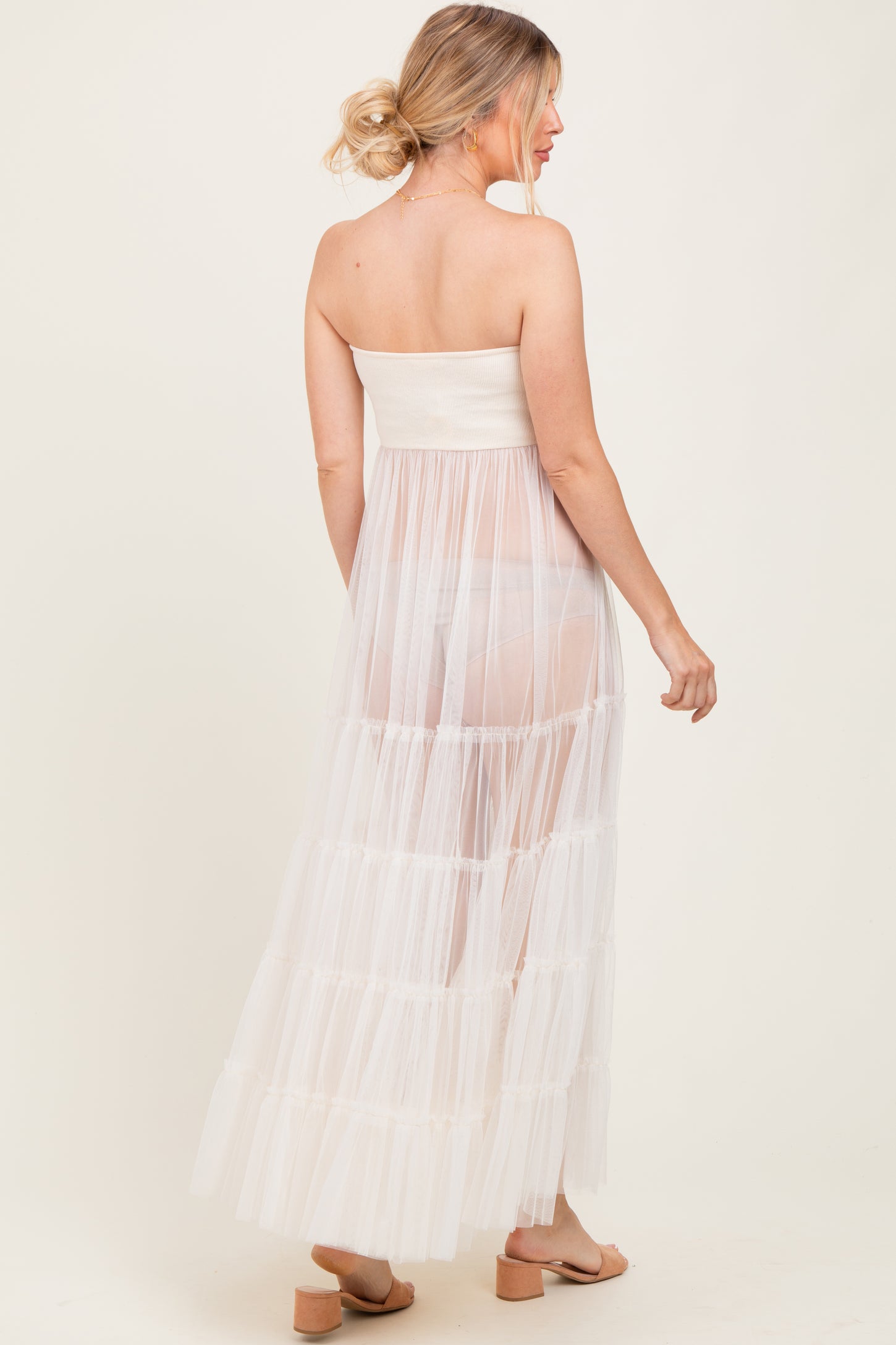 Cream Corset Tiered Tulle Maternity Photoshoot Dress