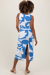Blue Abstract Print Knit Sleeveless Maternity Midi Dress