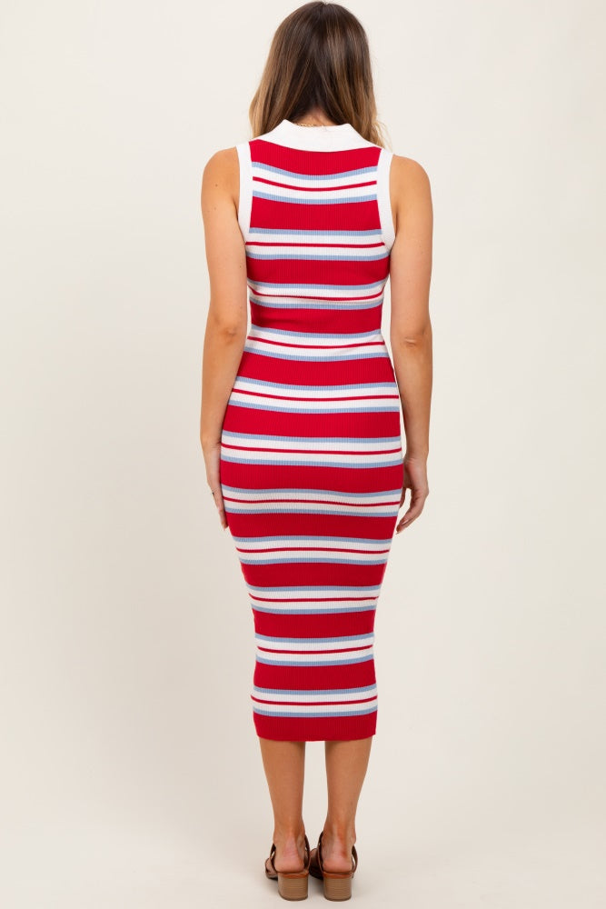 red striped polo dress Engineered Garments - Women's Polo Long Dress - Red/Navy PC Stripe Jersey