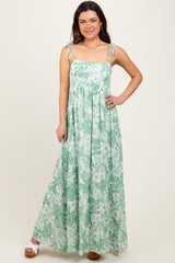 Sage Leaf Print Sleeveless Open Back Smocked Maxi Dress