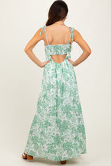 Sage Leaf Print Sleeveless Open Back Smocked Maxi Dress
