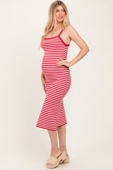 Red Striped Knit Sleeveless Maternity Midi Dress