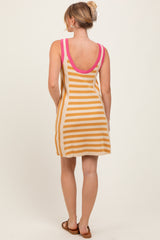 Yellow Contrast Striped Knit Mini Dress