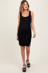 Black Sleeveless Textured Maternity Bodycon Dress