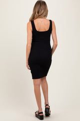 Black Sleeveless Textured Maternity Bodycon Dress