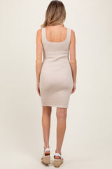 Cream Sleeveless Textured Maternity Bodycon Dress