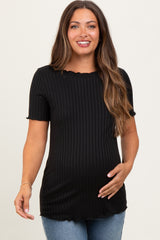 Black Ribbed Short Sleeve Maternity Top