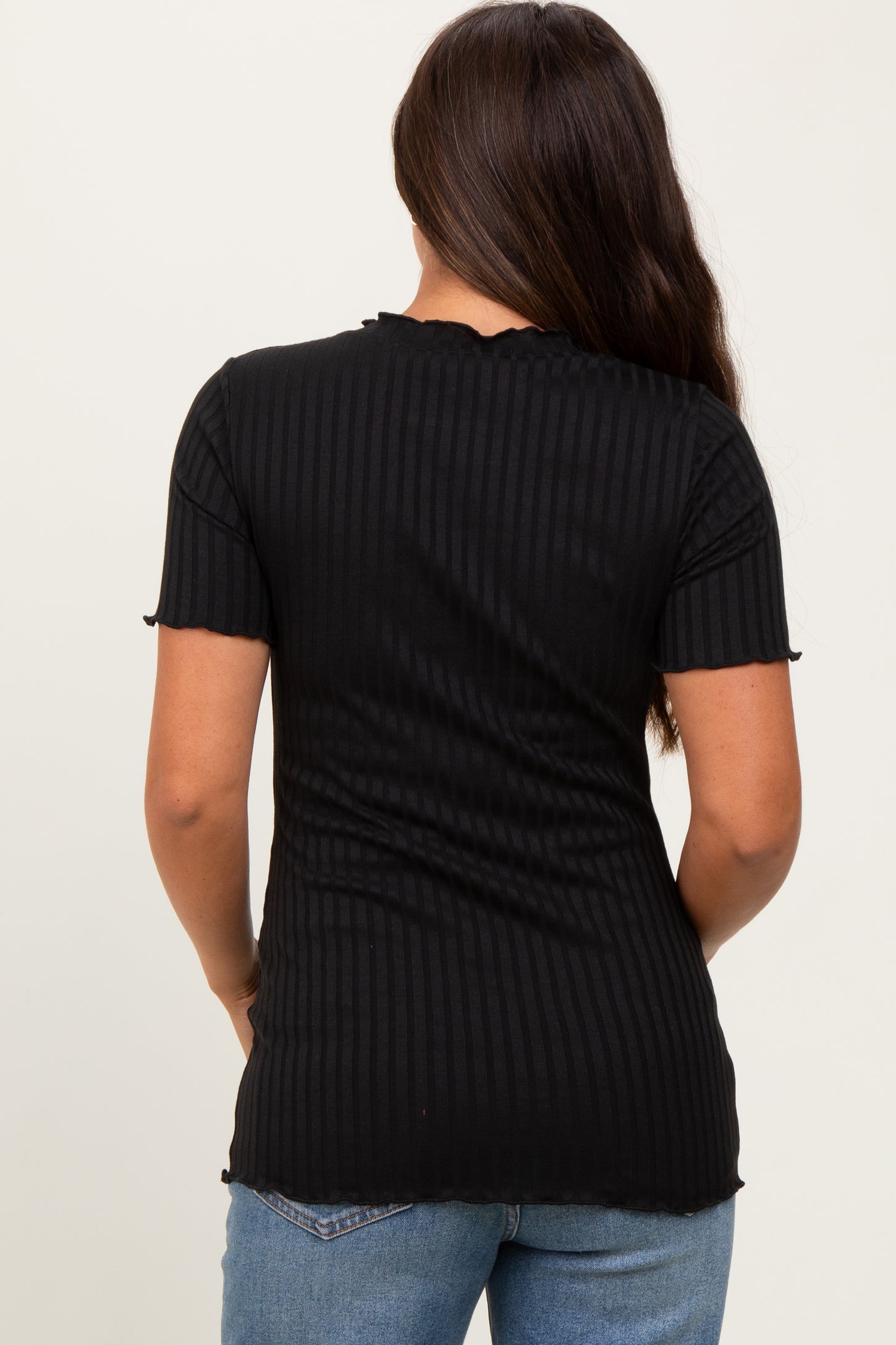 Black Ribbed Short Sleeve Maternity Top