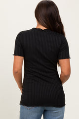 Black Ribbed Short Sleeve Maternity Top