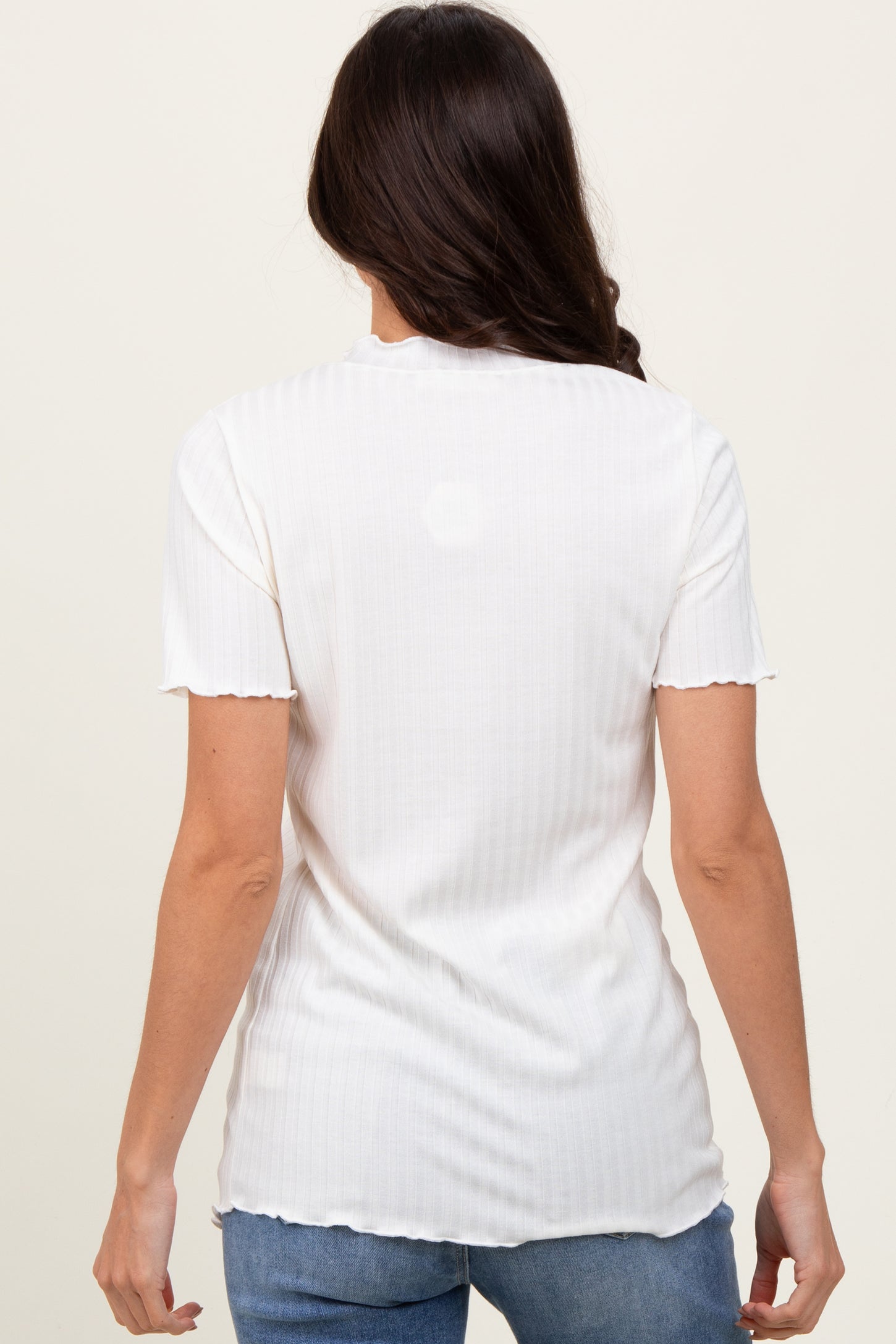 Ivory Ribbed Short Sleeve Top