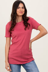 Mauve Ribbed Short Sleeve Top