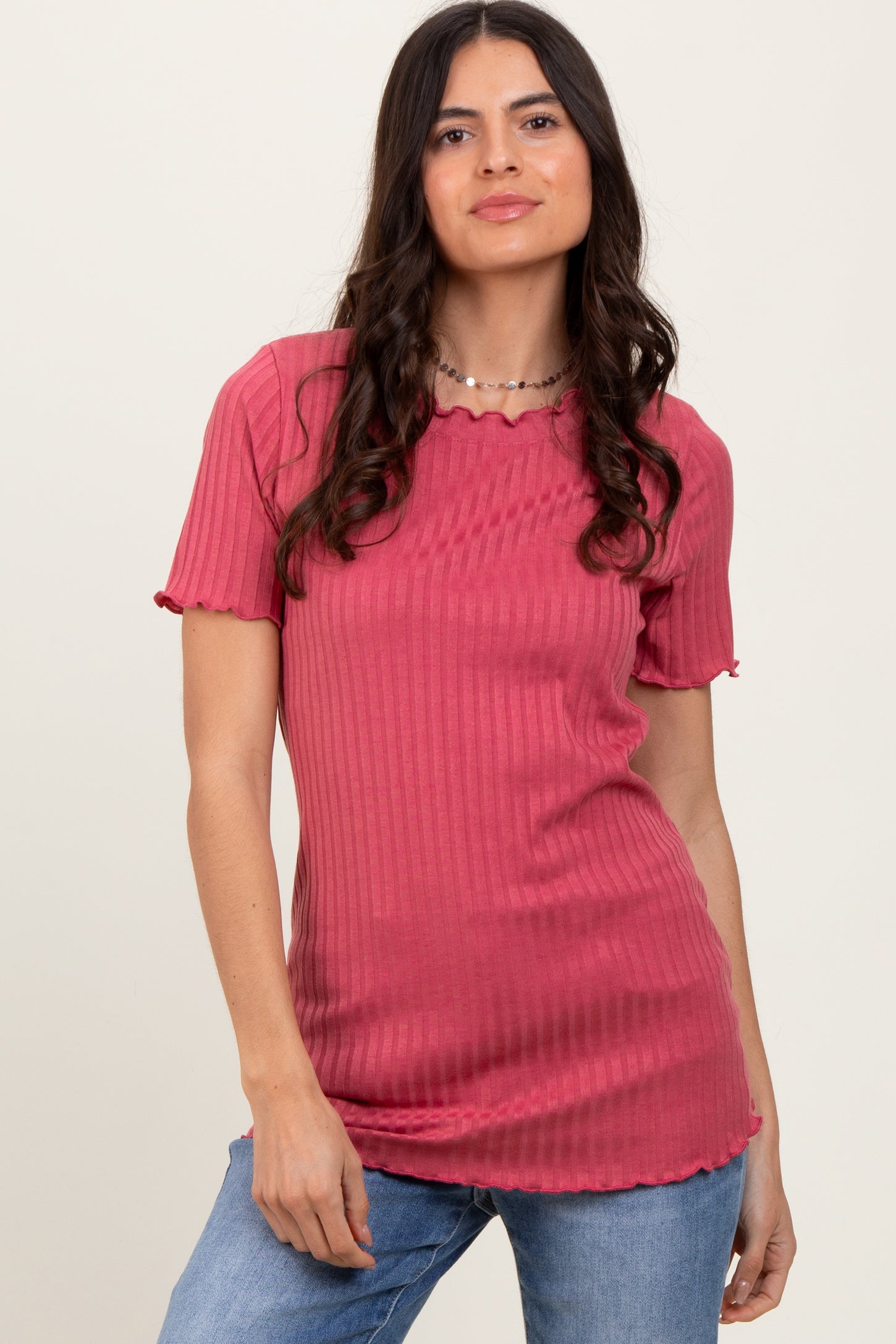 Mauve Ribbed Short Sleeve Top