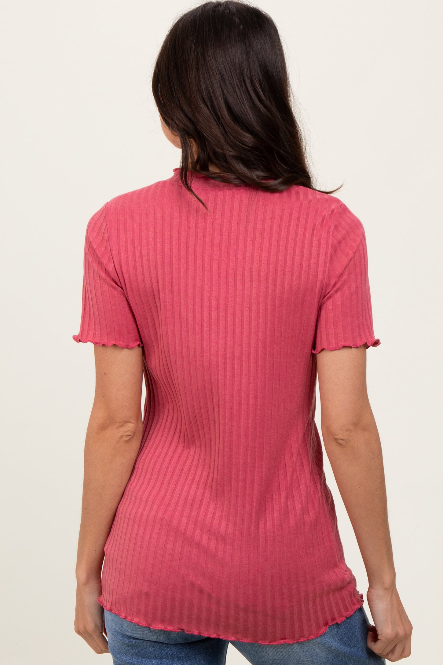 Mauve Ribbed Short Sleeve Top