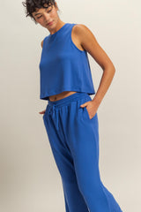 Royal Blue Sleeveless Top And Wide Leg Pants Maternity Set