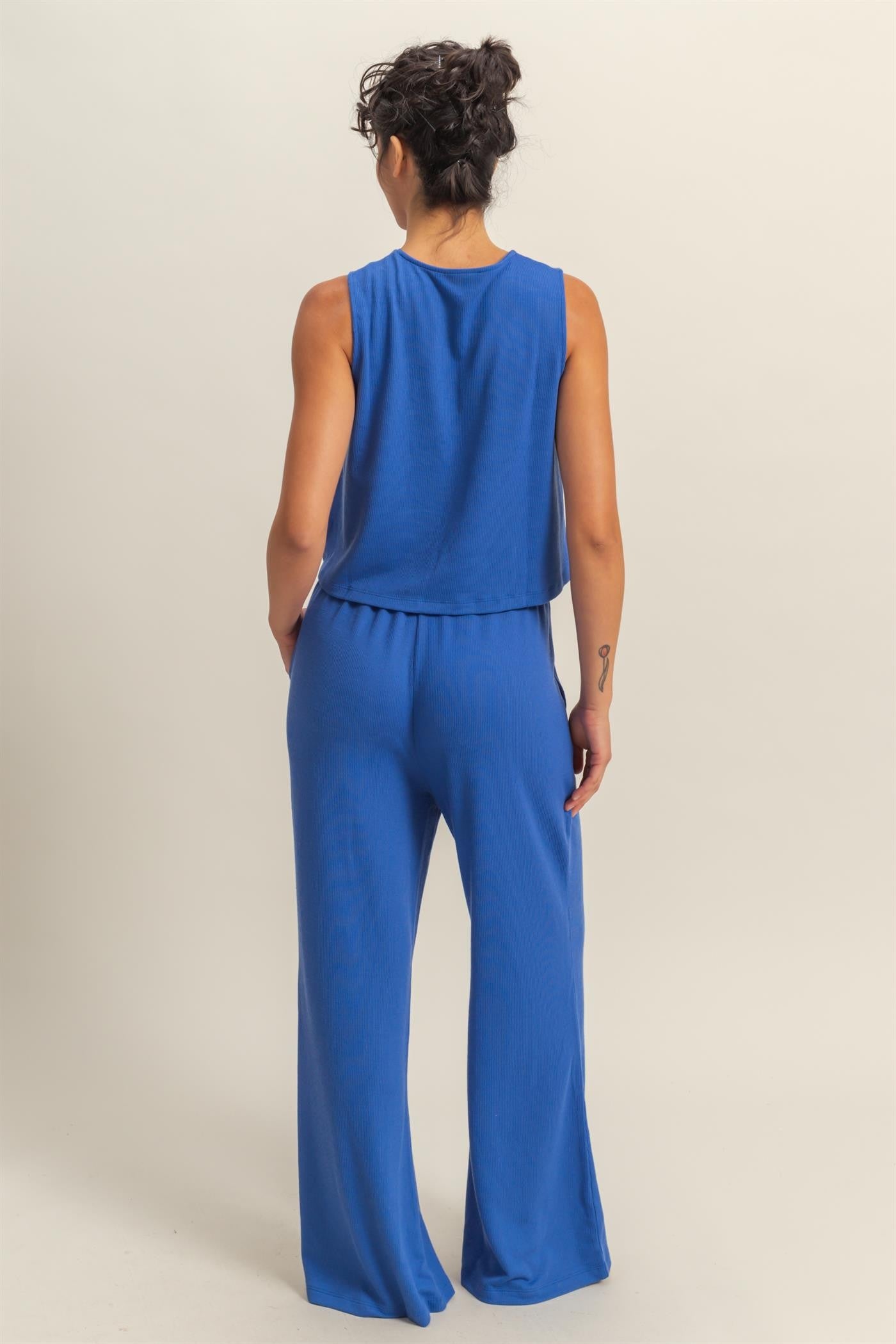 Royal Blue Sleeveless Top And Wide Leg Pants Maternity Set