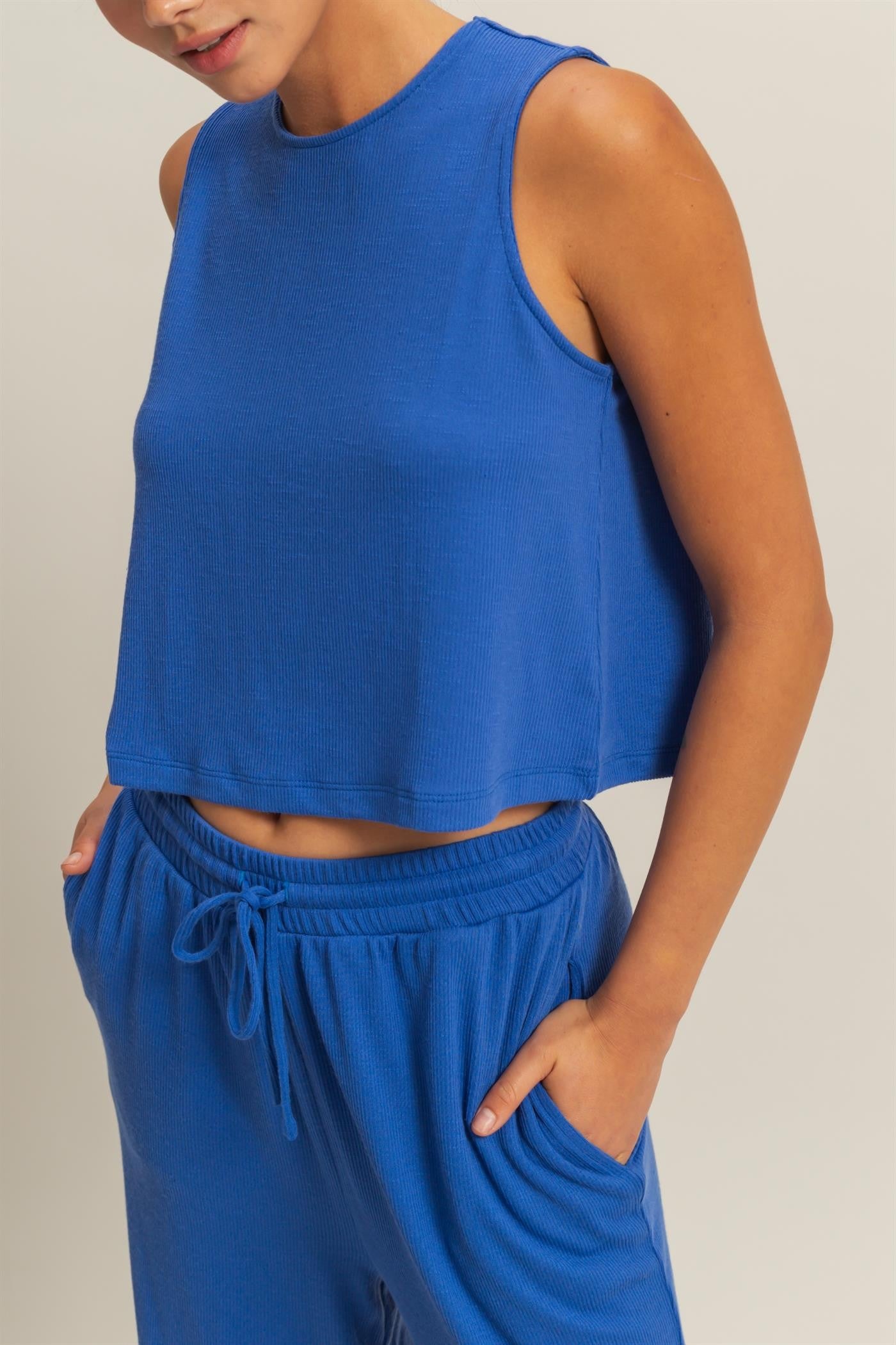Royal Blue Sleeveless Top And Wide Leg Pants Maternity Set