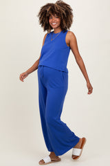 Royal Blue Sleeveless Top And Wide Leg Pants Maternity Set