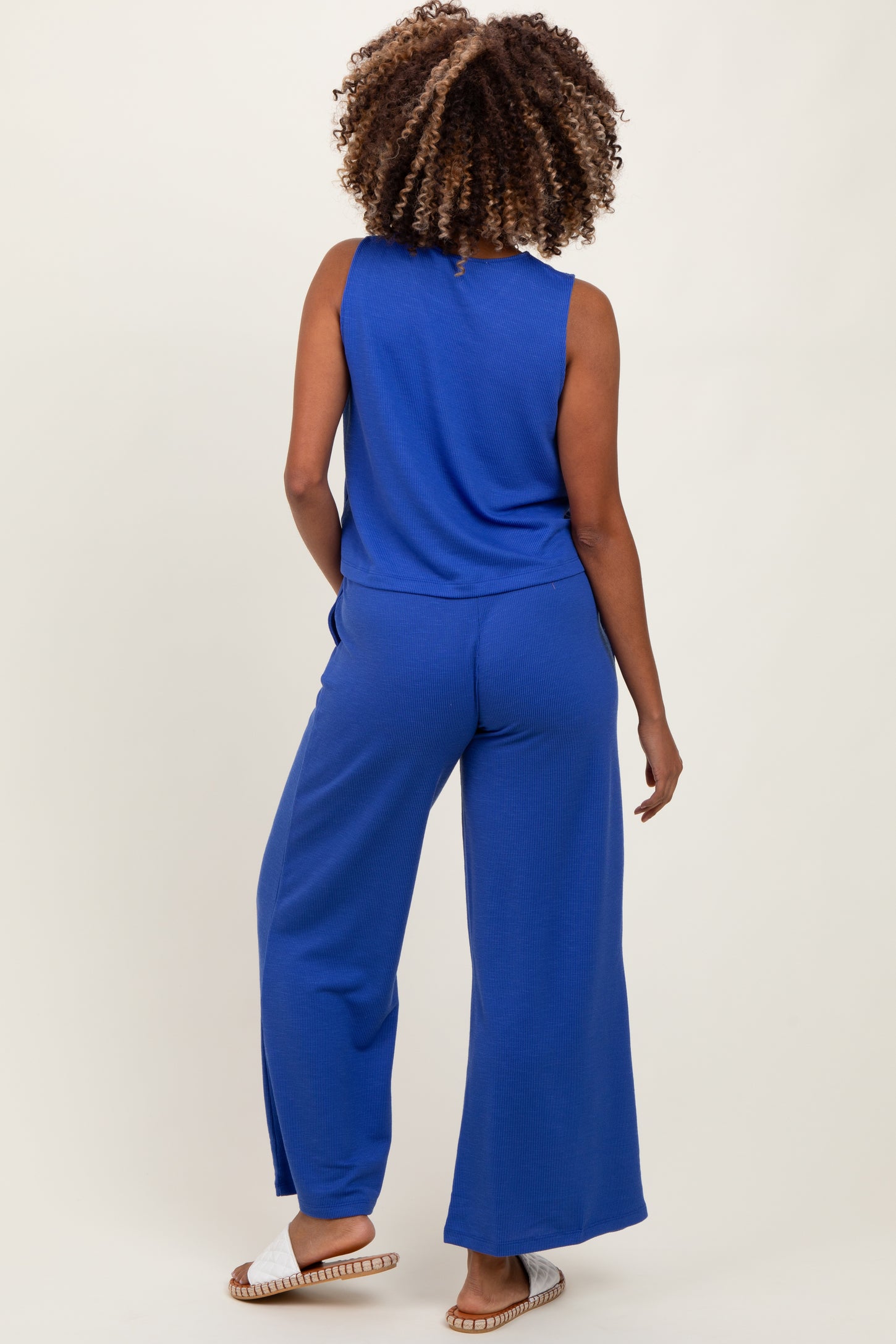 Royal Blue Sleeveless Top And Wide Leg Pants Maternity Set