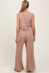 Taupe Sleeveless Top And Wide Leg Pants Maternity Set