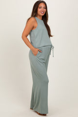 Sage Sleeveless Top And Wide Leg Pants Maternity Set
