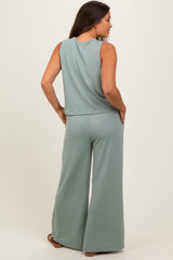 Sage Sleeveless Top And Wide Leg Pants Maternity Set