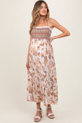 Ivory Paisley Shoulder Tie Smocked Maternity Maxi Dress
