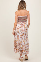 Ivory Paisley Shoulder Tie Smocked Maternity Maxi Dress
