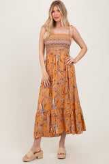 Peach Paisley Shoulder Tie Smocked Maternity Maxi Dress