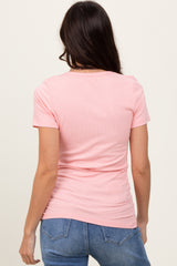 Light Pink Ribbed Scoop Neck Short Sleeve Top