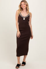 Brown Knit Key Hole Detail Low Back Midi Dress