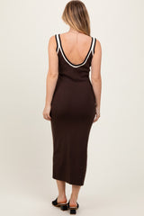 Brown Knit Key Hole Detail Low Back Midi Dress