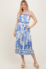 Royal Blue Floral Scallop Trim Maternity Midi Dress