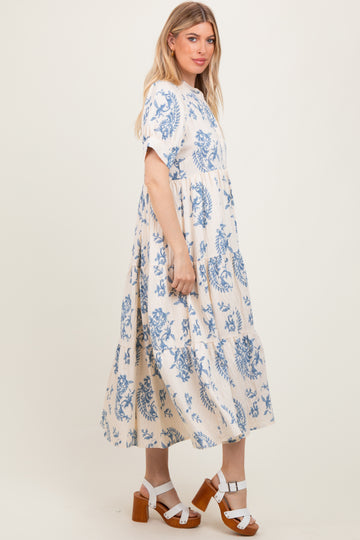 Blue Paisley Button Up Tiered Maxi Dress
