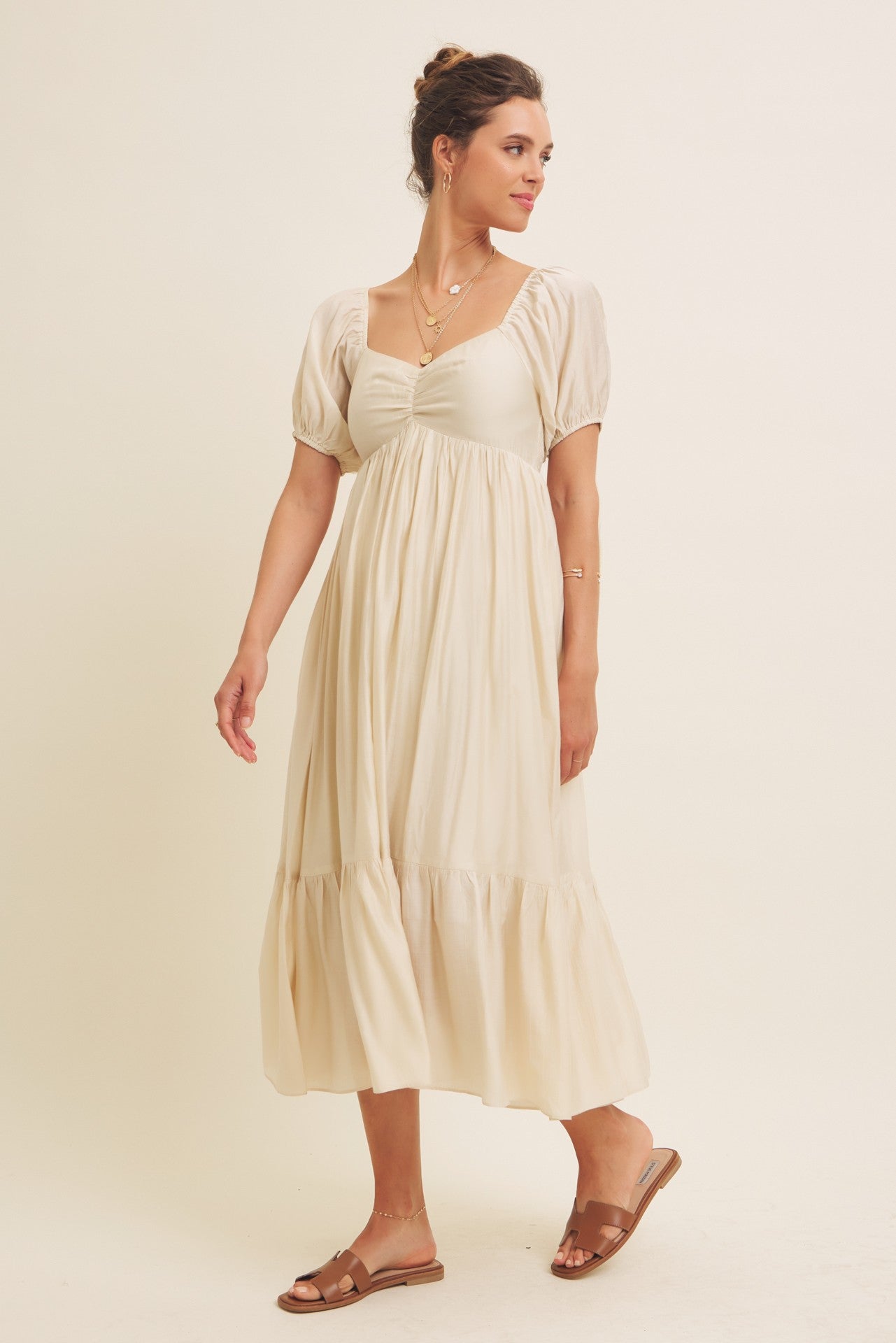 tiered midi dress with sleeves - Paige 49 Sleeve Length Dark Green Short Sleeve Round