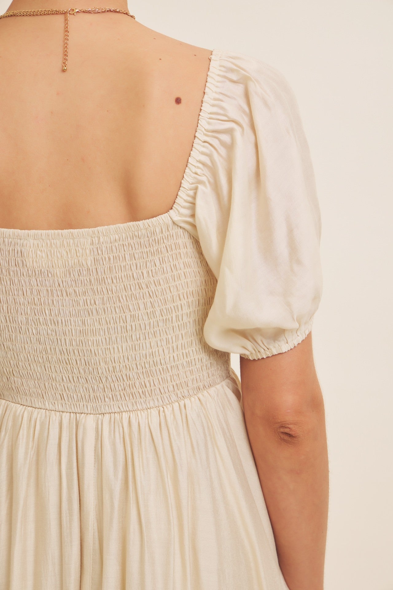 cream ruched midi dress Cream Ruched Chiffon Drape Midi Dress