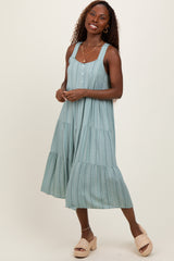 Light Olive Dot Stripe Tiered Midi Dress