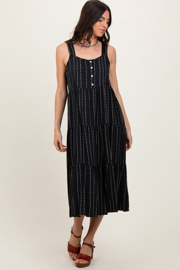 Black Dot Stripe Tiered Midi Dress