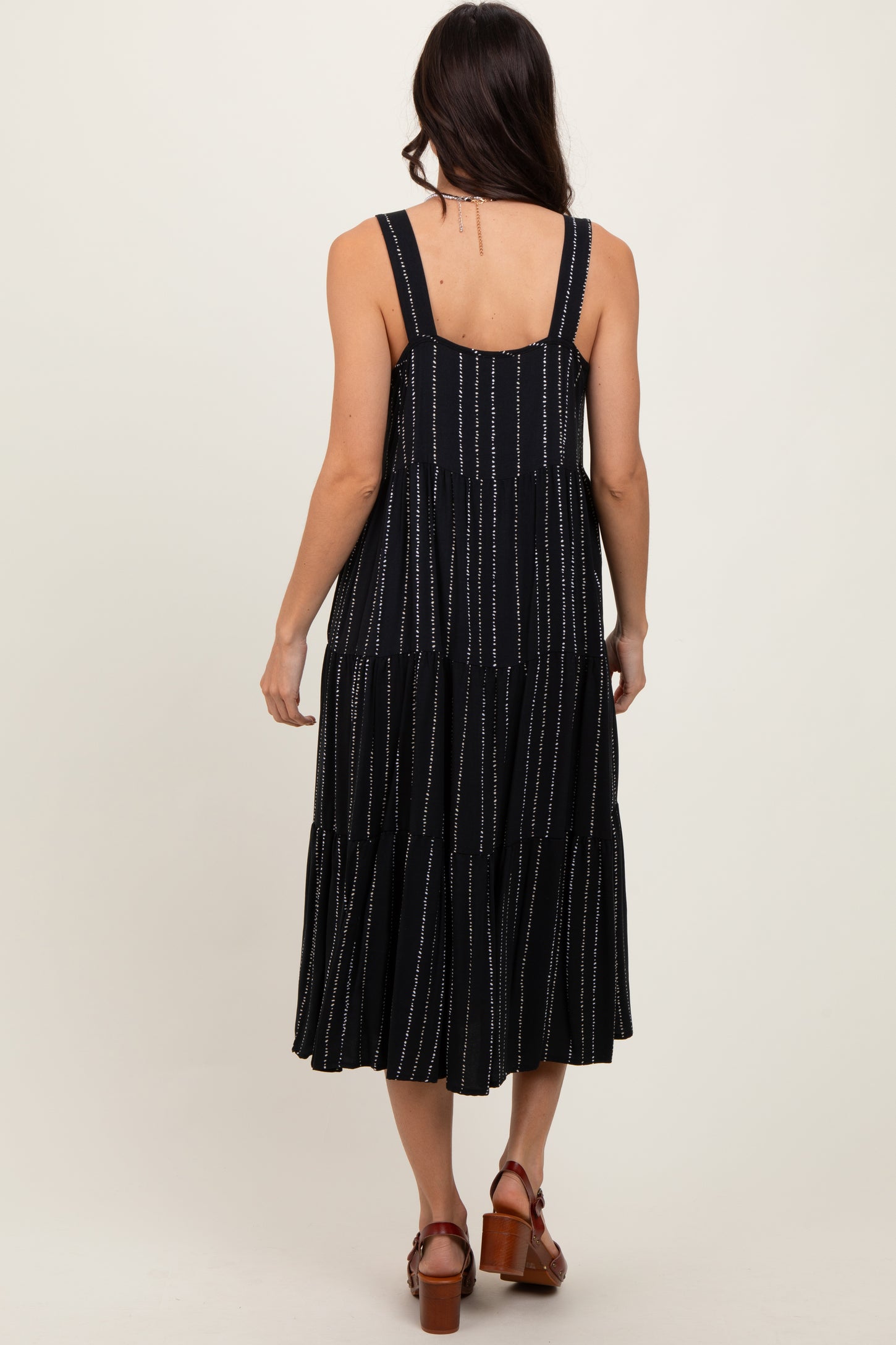Black Dot Stripe Tiered Midi Dress
